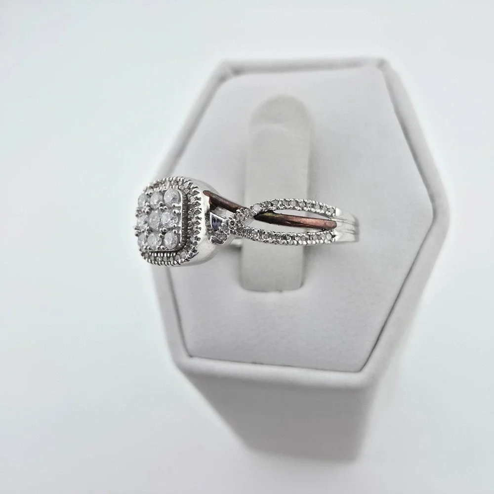 IKS SANDEEP DIAMOND Corp Diamond Ring Halo 925 Sterling Silver Size 8